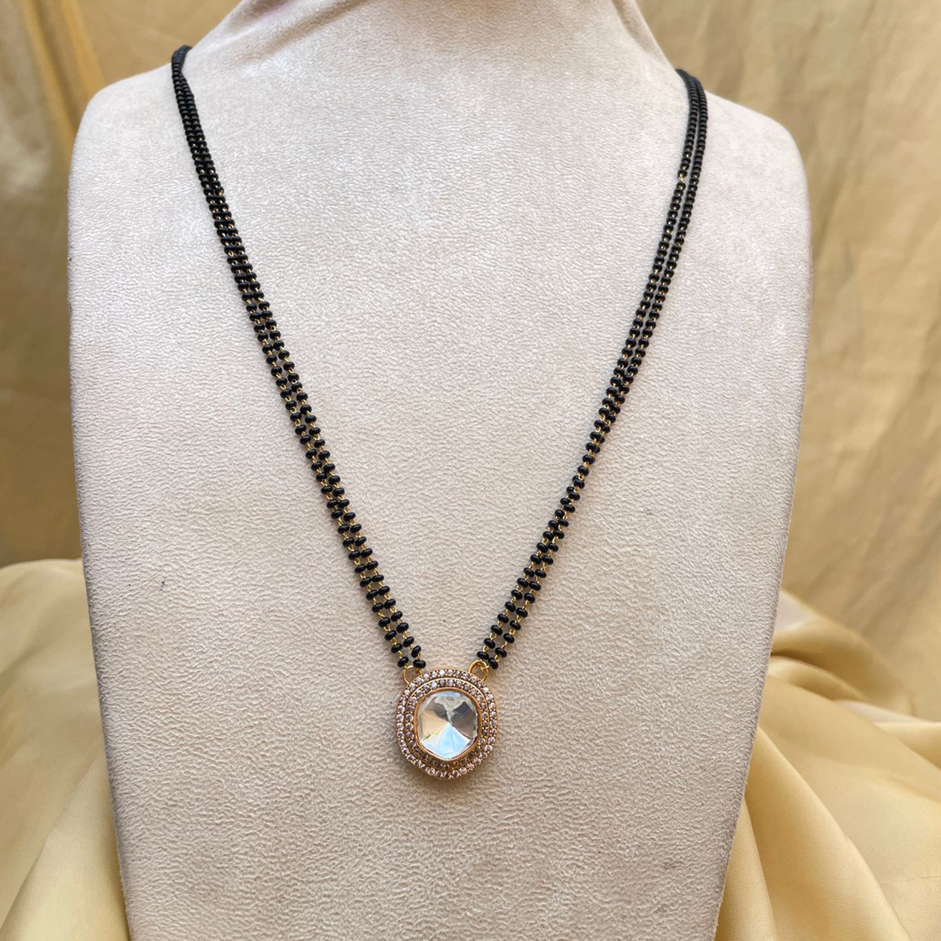 Polki Diamond Mangalsutra Gold Plated 