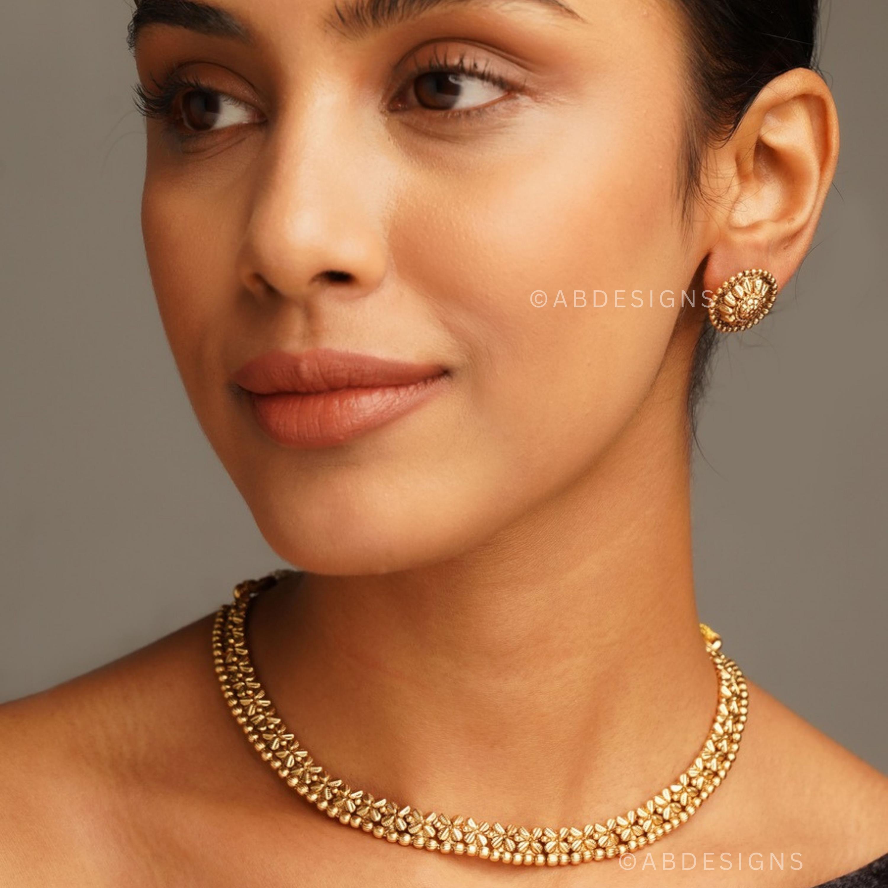 Matt Gold Plated Necklace / Antique Gold Plated Necklace / Bollywood Jewelry / Ethnic Jewelry / Kempstone Necklace / Necklace Set