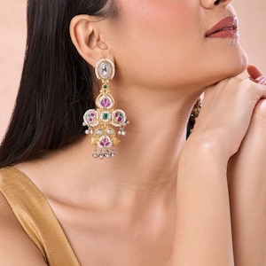 Sabyasachi Long DualTone Earrings Traditional Dual Tone Lightweight Jewellery Ethnic Oxidised Dangler Wedding Party Earrings For Women