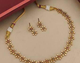 Gold Plated Cubic Zirconia Necklace Set, Indian Wedding Jewelry