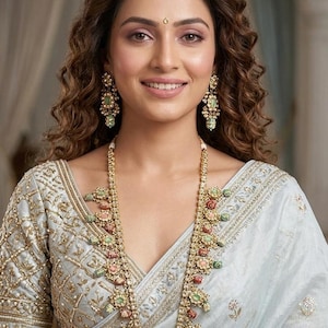 Kundan Emerald Necklace, Gold Tone Indian Bridal Jewellery