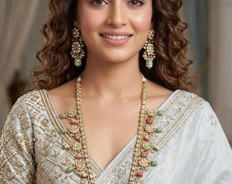 Kundan Emerald Necklace, Gold Tone Indian Bridal Jewellery