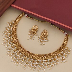 Bridal gold plated necklace with moti