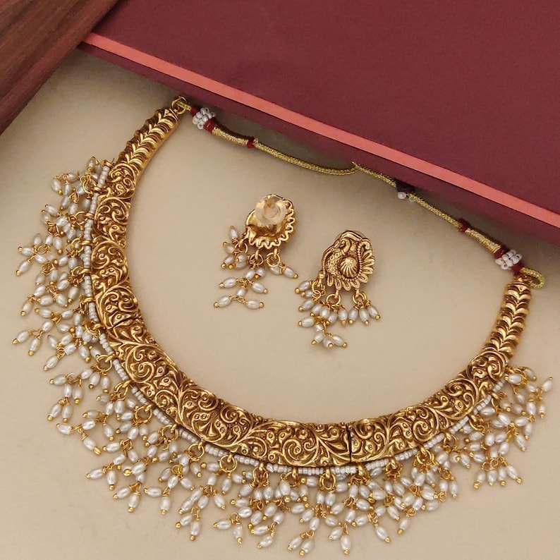Bridal gold plated necklace with moti