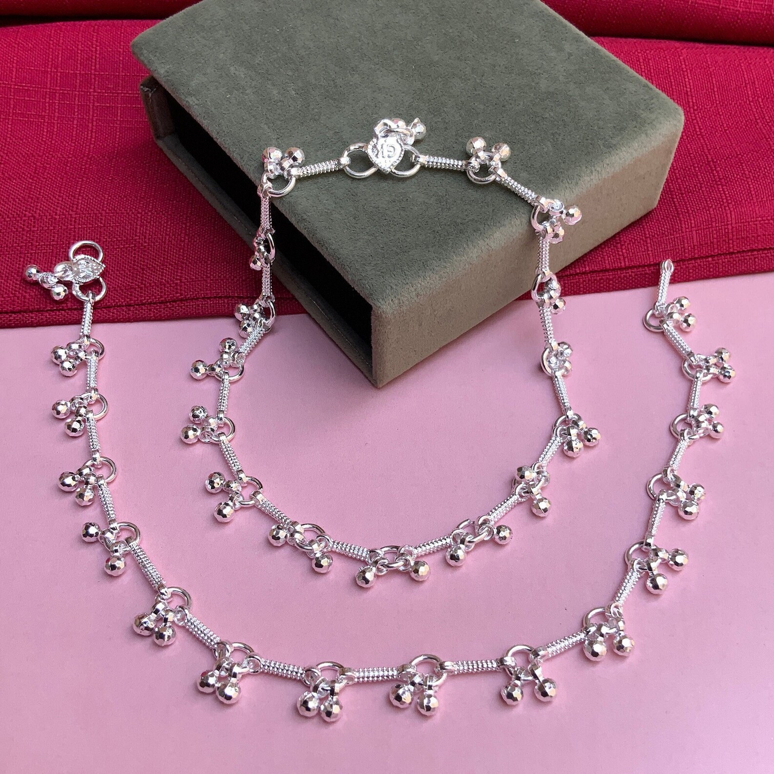 Anklets, Indian German Silver Anklets, Beads Anklets, Silver Plated