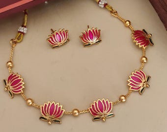 Gold Plated Cubic Zirconia Necklace Set, Indian Wedding Jewelry