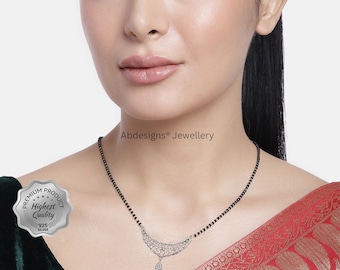 Handmade Sterling Silver CZ Mangalsutra, Indian Necklace