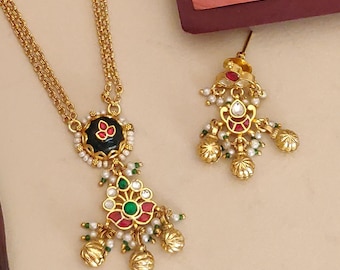 Kundan Vergoldete Indische Halskette Ohrring Set