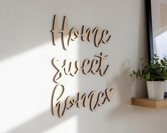 Home Sweet Home Holzwandschild • Sperrholz Wohndekor • Moderne rustikale Wandkunst • Gemütliches Eingangsbereich-Schild • Schwarz Weiß Natürlich