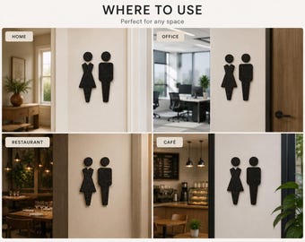 Wooden Toilet Sign | Plywood Restroom Symbols | Minimalist WC Door Sign | Black, White or Natural Colour | Scandi Bathroom Decor