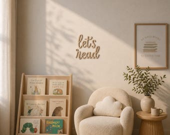 Lass uns lesen Holzschild • Sperrholz Kinderzimmer Dekor • Leseecke Wandkunst • Skandinavisches Kinderzimmer Schild • Schwarz Weiß Natürlich