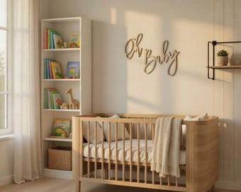 Enseigne murale en bois Oh Baby • Décoration de chambre de bébé en contreplaqué • Art mural pour chambre de bébé • Enseigne de chambre de bébé scandinave • Suspension murale naturelle noire et blanche