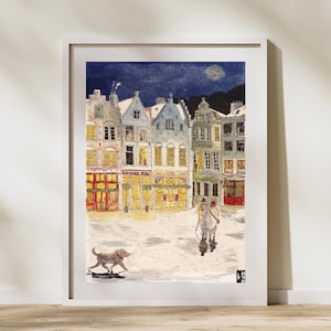 Wall Art Artful Christmas Print, Winter Holiday Art Print Decorations, Christmas Europe Market Watercolor Print Giftful Christmas Art Print
