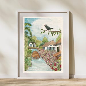 Netherlands Art, Netherlands Print, Netherlands Poster, Giethoorn Canal Watercolor Print, Dutch Gift, Dutch Print, Decorative Holland Print