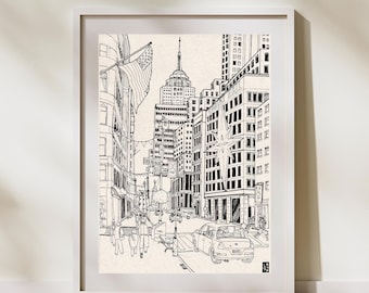 Lámina artística navideña de Manhattan, paisaje festivo de Nueva York