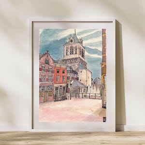 Delft Print, Netherlands Art Print, City Hall Delft Netherlands, Dutch House, Watercolor Art Sketch, Holland Travel Art Print, Dutch Gifts