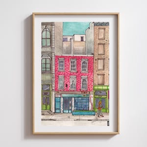 NYC Watercolor Print, Tiny&#39;s 135 & The Bar Upstairs Tribeca Manhattan, Artful New York Cityscape Wall Art, Hand Drawn New York Printable
