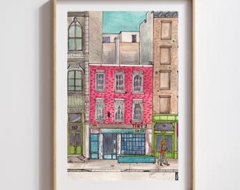 Stampa ad acquerello di Tribeca NYC, Tiny's 135 e The Bar Upstairs (download digitale)