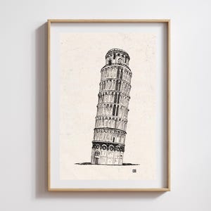 Leaning Tower of Pisa, Pisa Tower Italy, Fine Line Art, Italy Wall Art, Italian Travel Art Print, Pisa Italy Travel Art, Pisa Tower Art