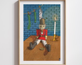 Retro Nutcracker Christmas Art Print – Holiday Wall Decor (Digital Download)