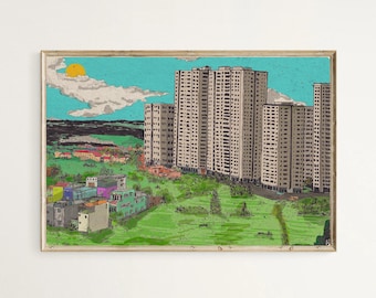 Impresión artística de Saigón, Vietnam, paisaje urbano de Ho Chi Minh, ilustración urbana