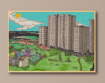 Impresión artística del paisaje urbano de Saigón, ilustración urbana de Ho Chi Minh (descarga digital)