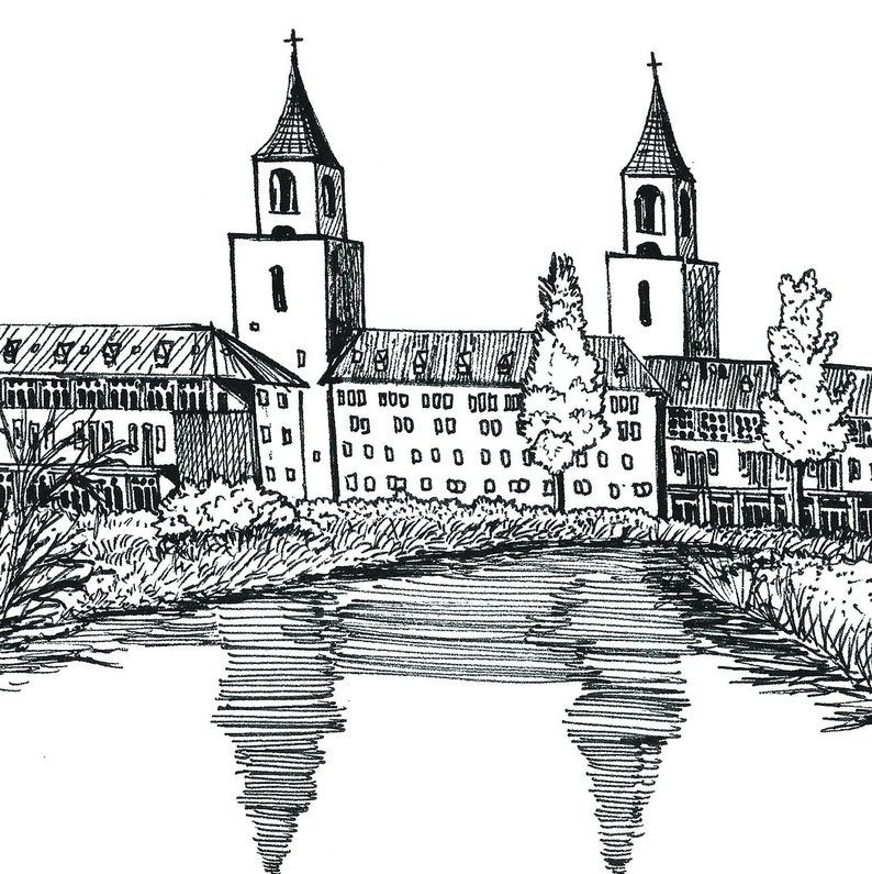 Netherlands Art Print, Pen Ink Drawing Klokkenberg Breda, Dutch