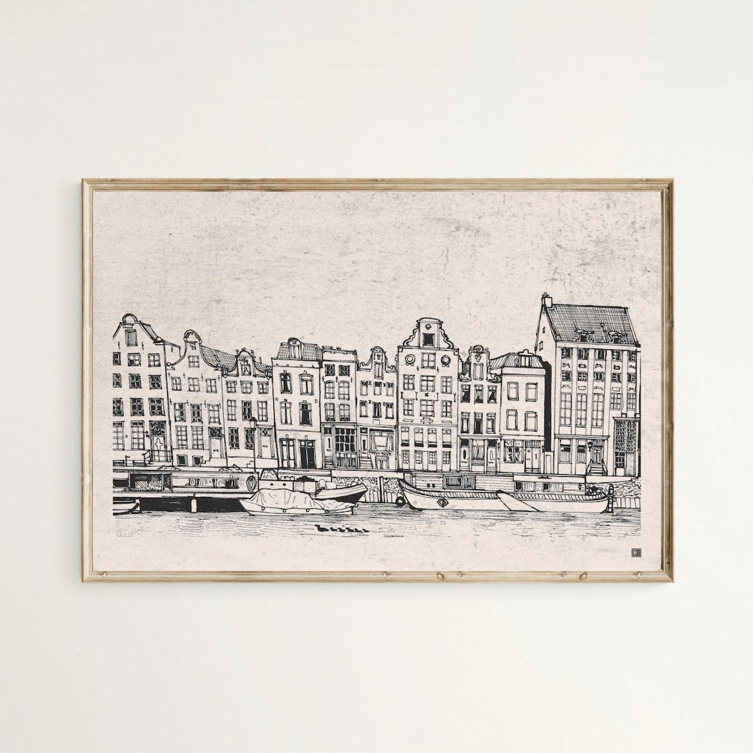 Amsterdam Canal Art Print, Pen and Ink Dutch Cityscape Illustration - Etsy