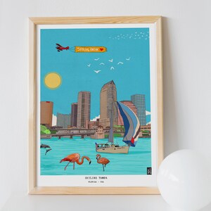 Stampa artistica di Tampa - Arte murale di Tampa - Poster del paesaggio urbano di Tampa - Opera d'arte della Florida - Stampa dello skyline di Tampa - Arte di viaggio della Florida - Decorazione per la casa di Tampa