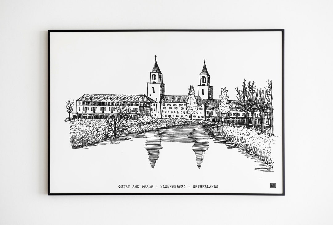 Netherlands Art Print, Pen Ink Drawing Klokkenberg Breda, Dutch