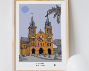 Saigon Vietnam Art Print, Notre Dame Cathedral of Saigon, Saigon Wall Art, Vietnam Art Print, Illustration Art Print, Travel Vietnamese Gift