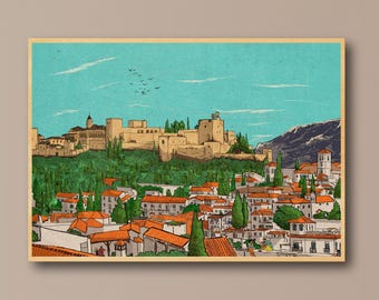 Granada Spain Art Print, Alhambra Illustration (Digital Download)