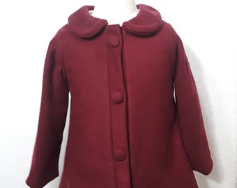 Girls coat jacket burgundy 2-3 years old handmade button in front long sleeve