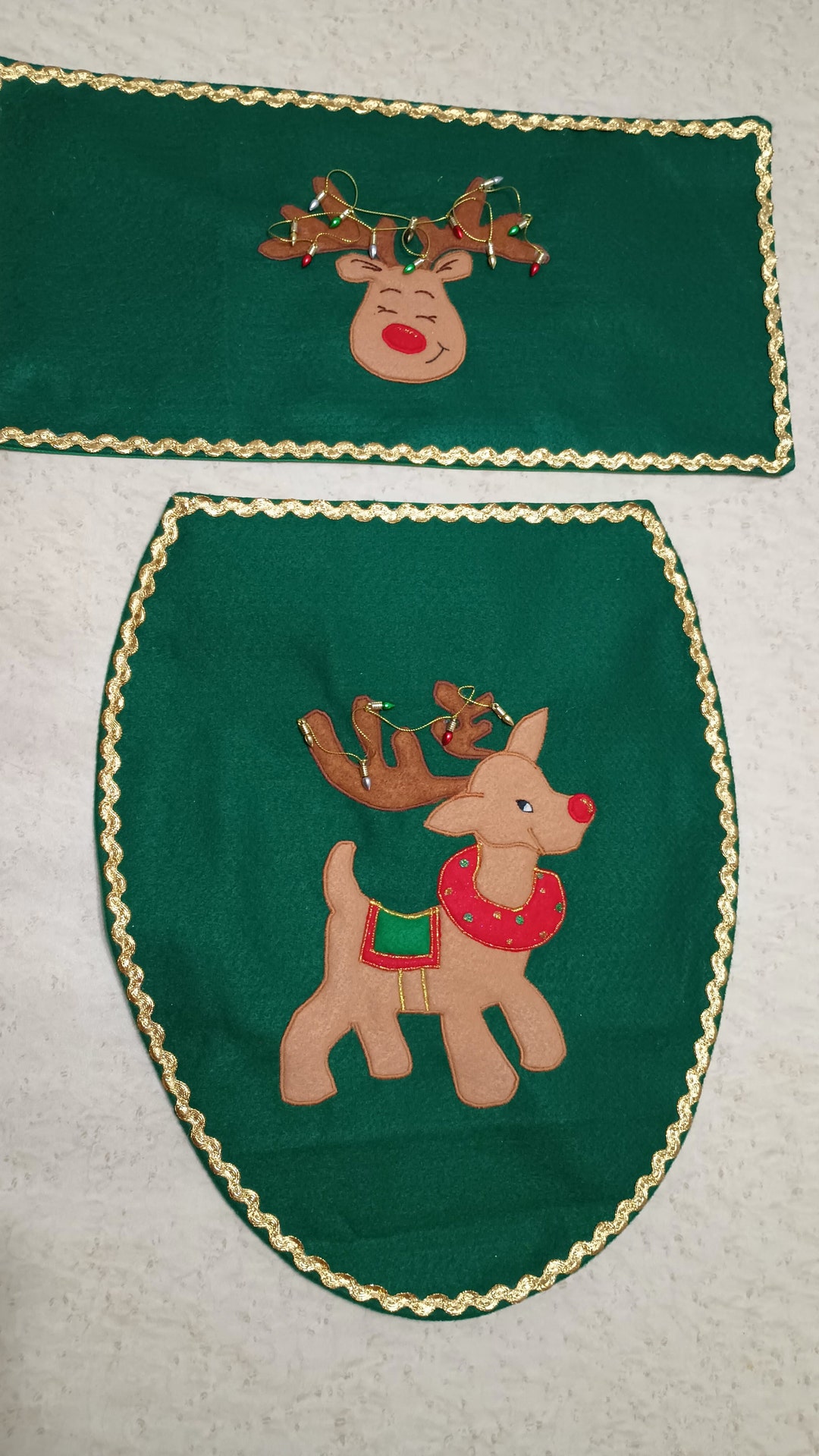 Christmas Toilet Seat and Tank Covers Set of Two Elongated Handmade