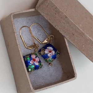 Cloisonne Oorbellen Cloisonne Kralen Oorbellen Roze, bruin, blauw, bloem Sieraden Cadeau