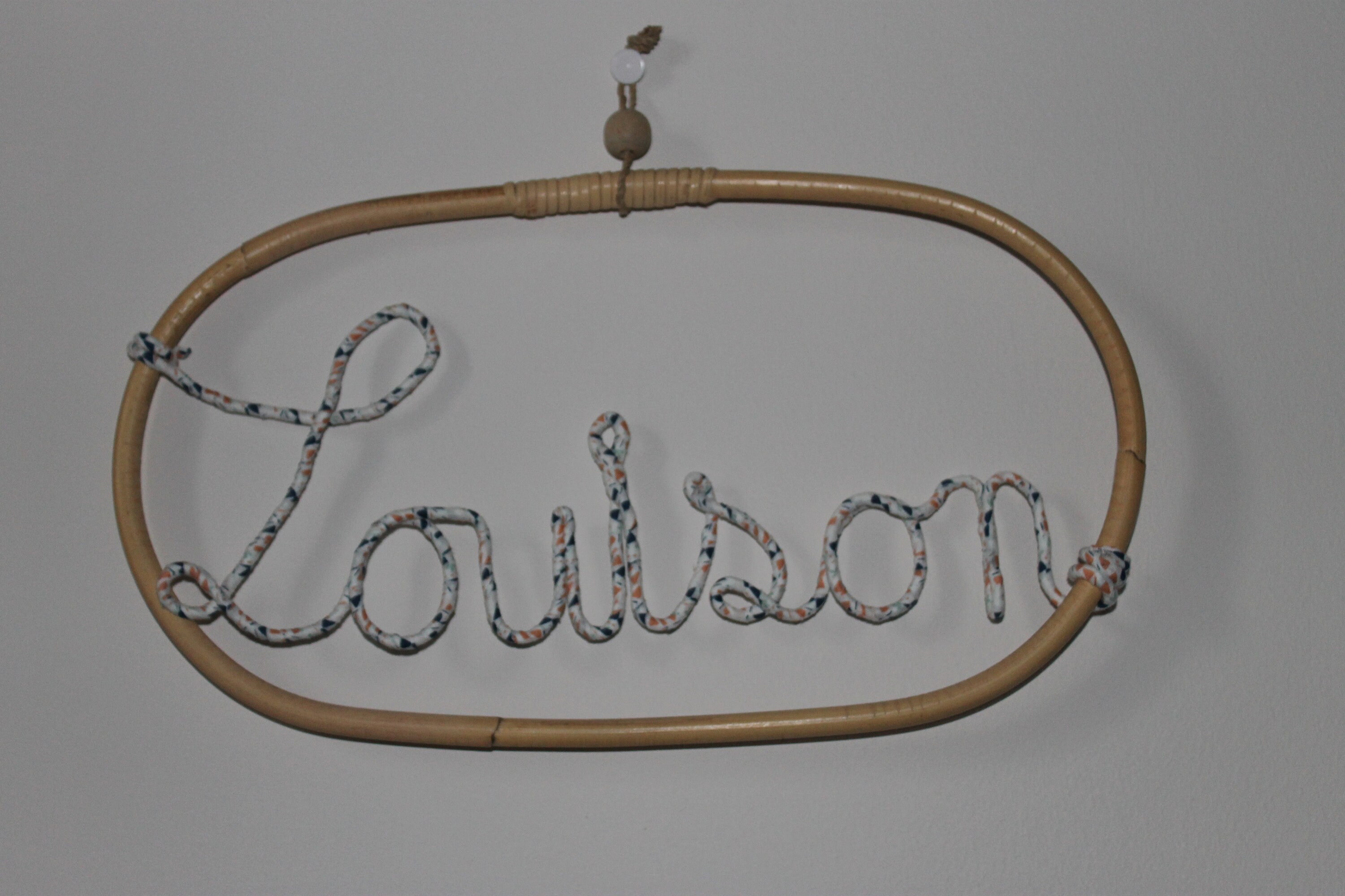 Prénom ou Mot en Tissu Encadré Rotin