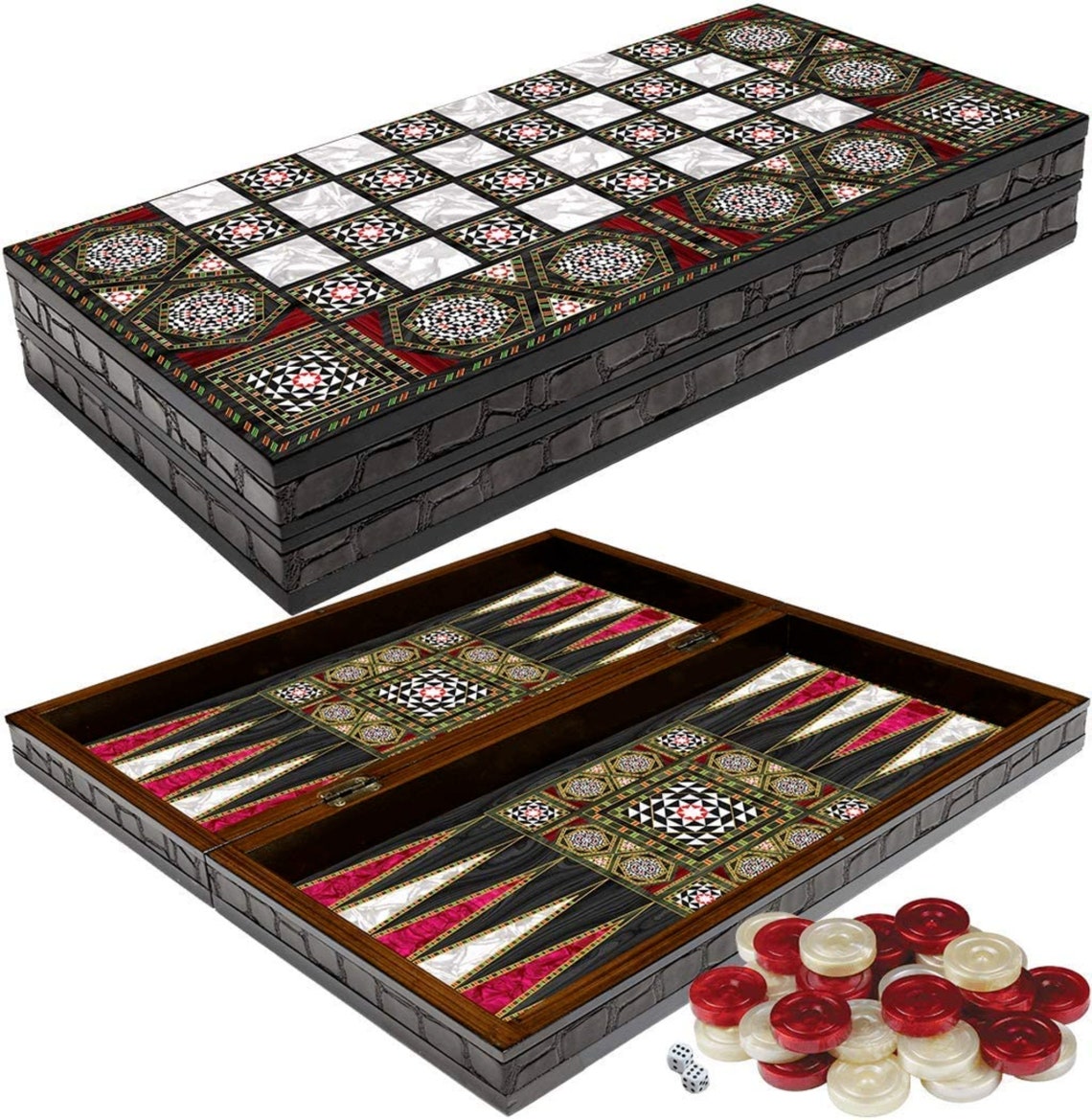 18.1'' Turkish Backgammon Set Nacreous Wooden and Etsy