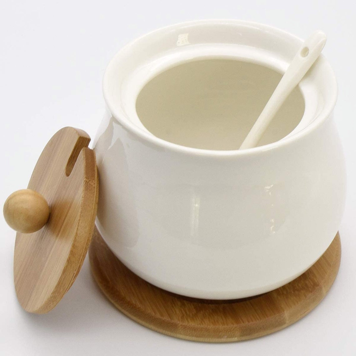 Ceramic Sugar Bowl with Serving Spoon and Bamboo Lid Bamboo Etsy