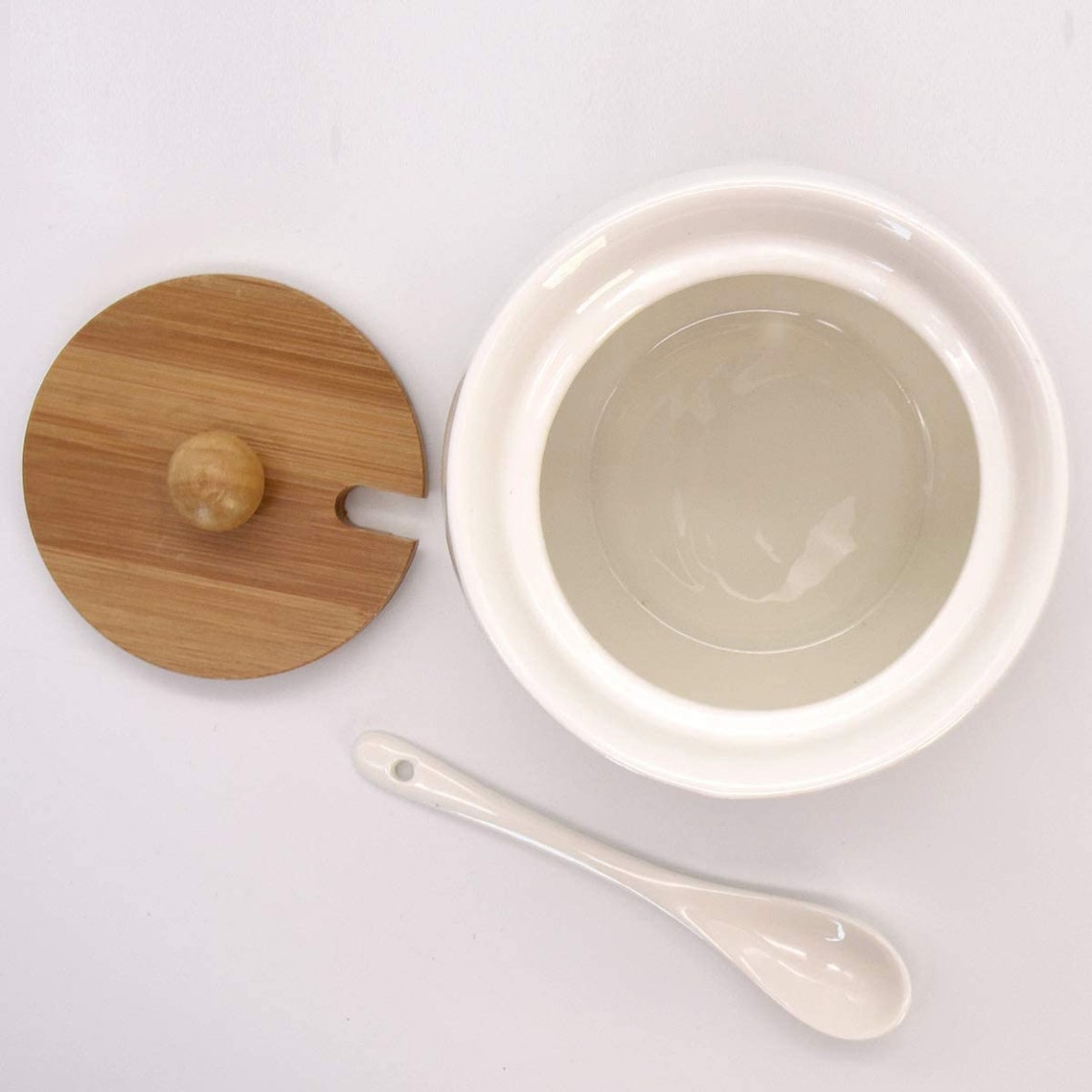 Ceramic Sugar Bowl with Serving Spoon and Bamboo Lid Bamboo Etsy