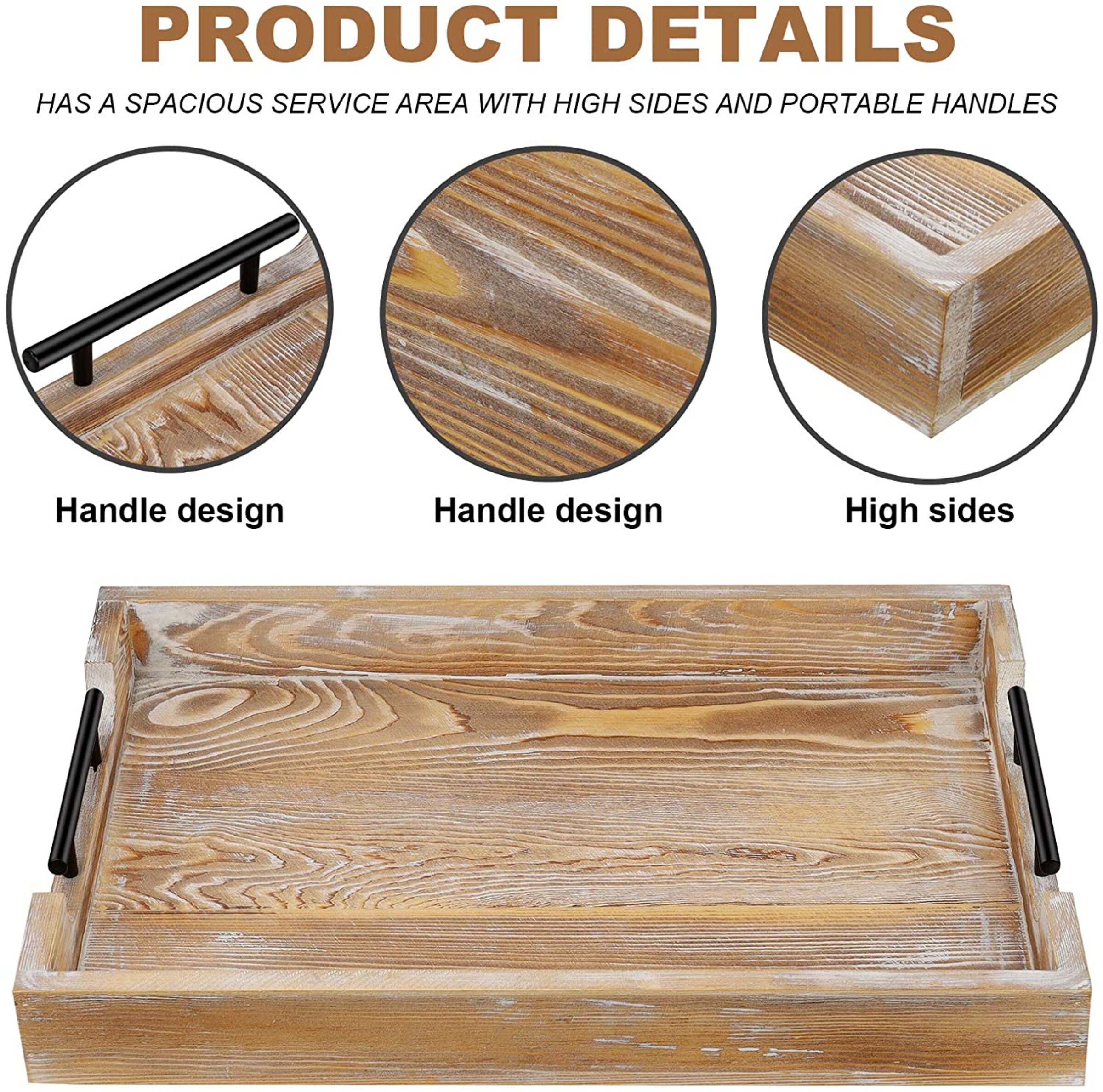 Wooden Tray Metal Handles Stylish Farmhouse Decor Serving Etsy