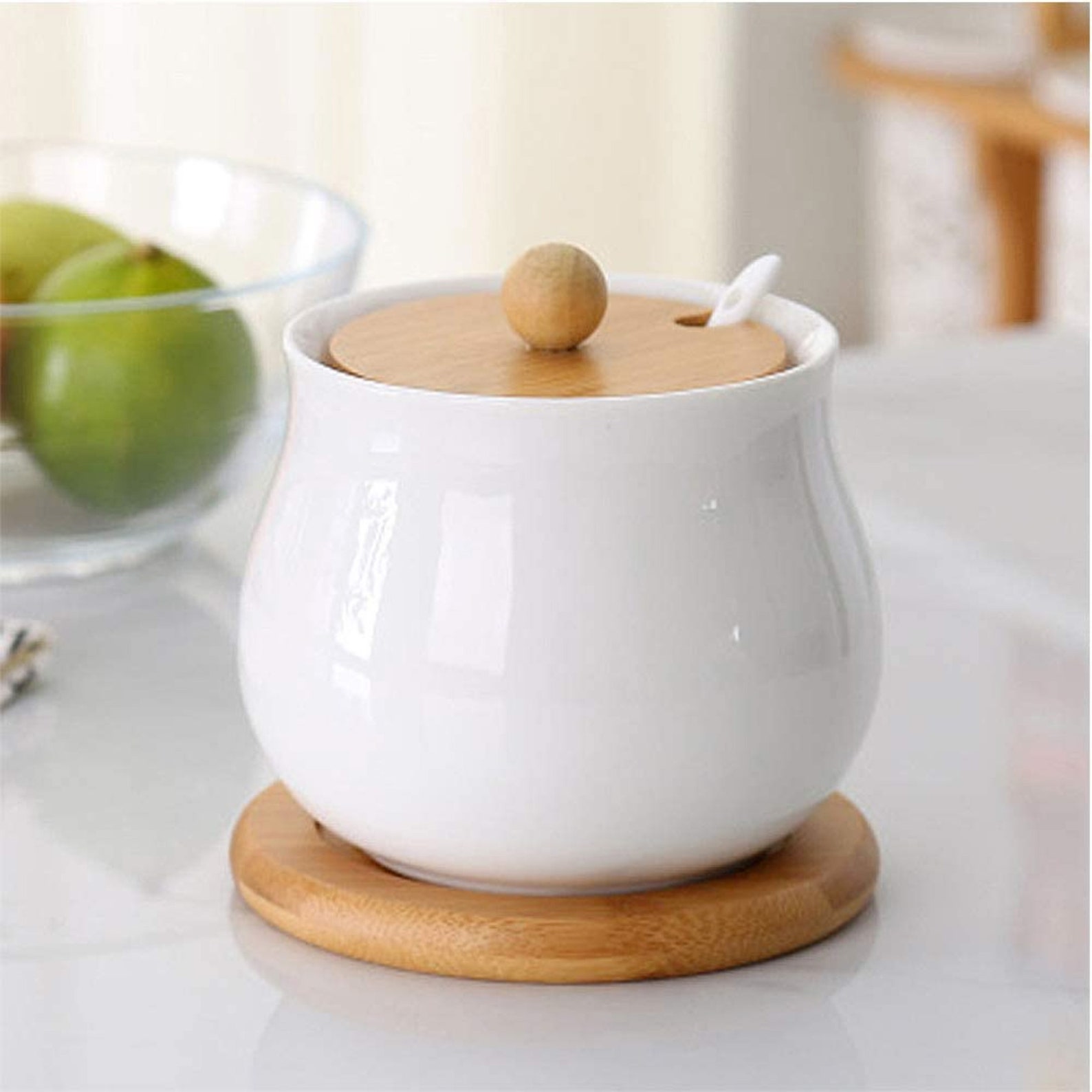 Ceramic Sugar Bowl with Serving Spoon and Bamboo Lid Bamboo Etsy