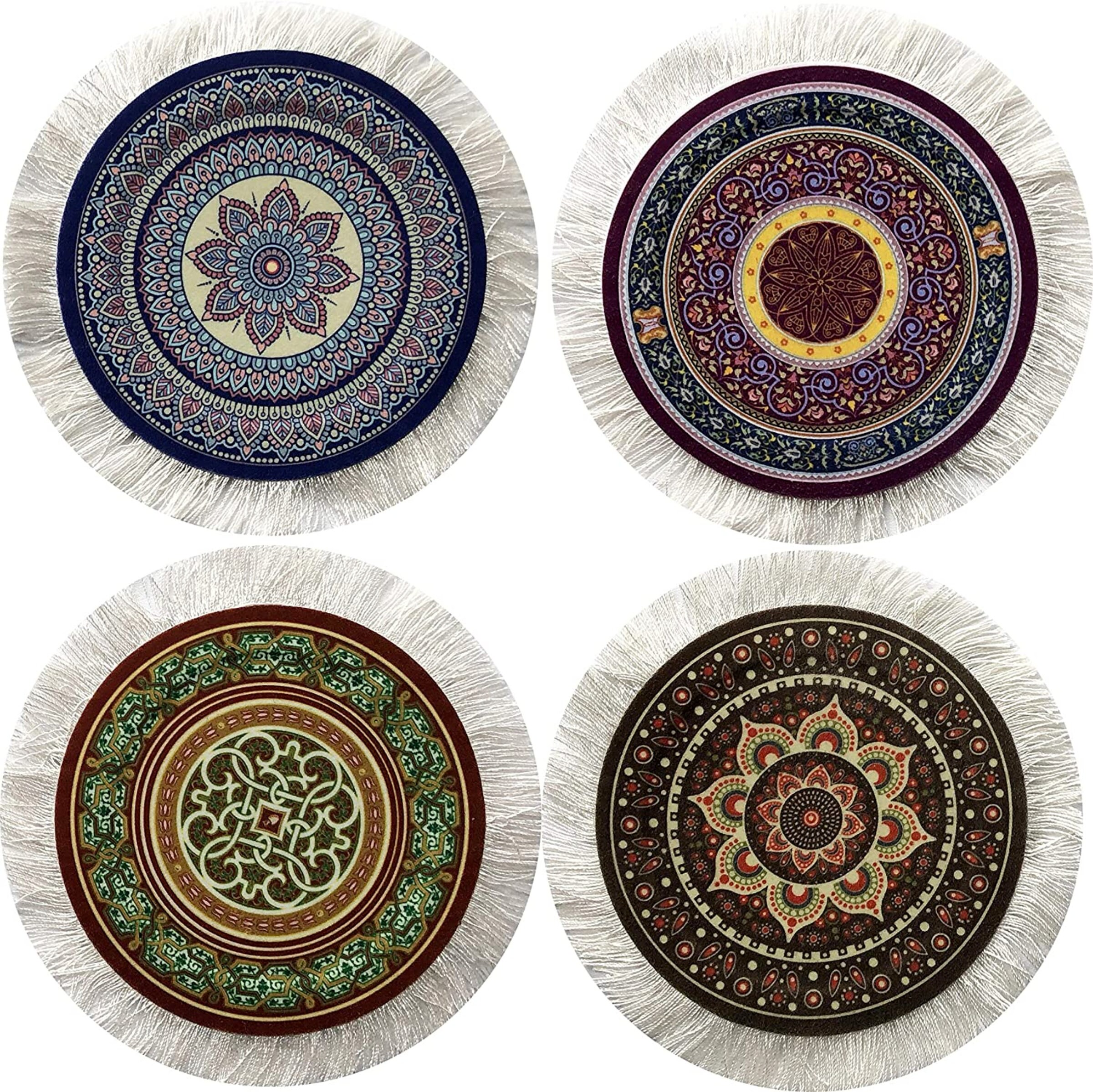 Handmade Set of 4 Round Coasters Rug Table Drink Holders Etsy