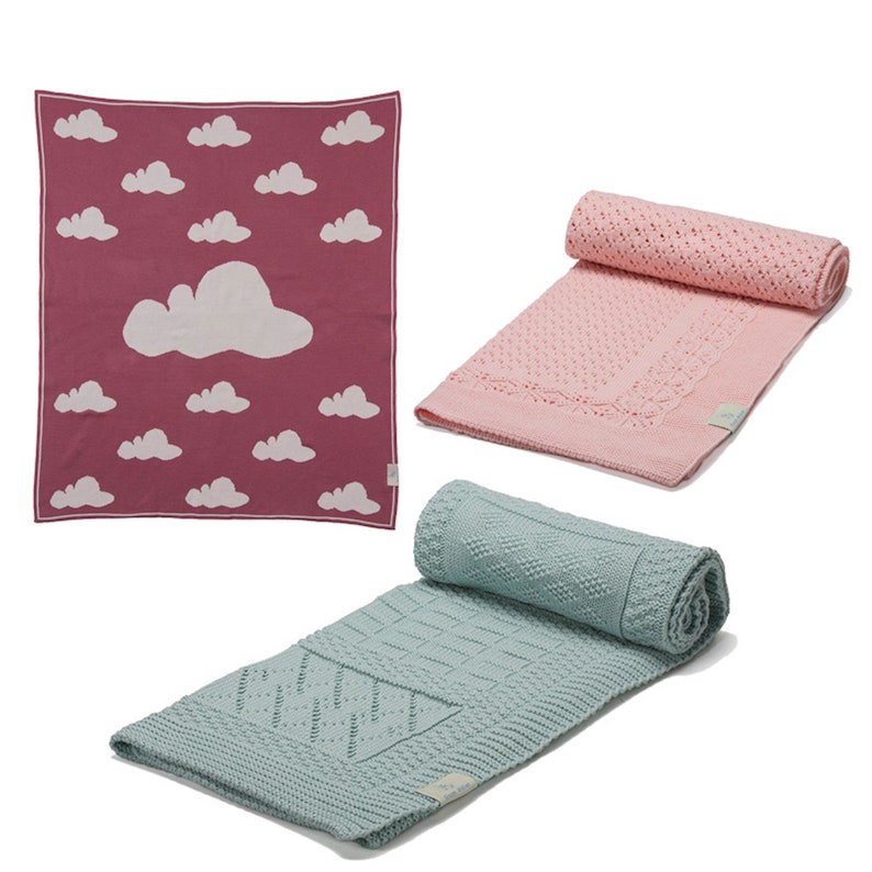 Knitwear Baby Blanket Set, It Consists of 3 Part. 100 Cotton Fabric