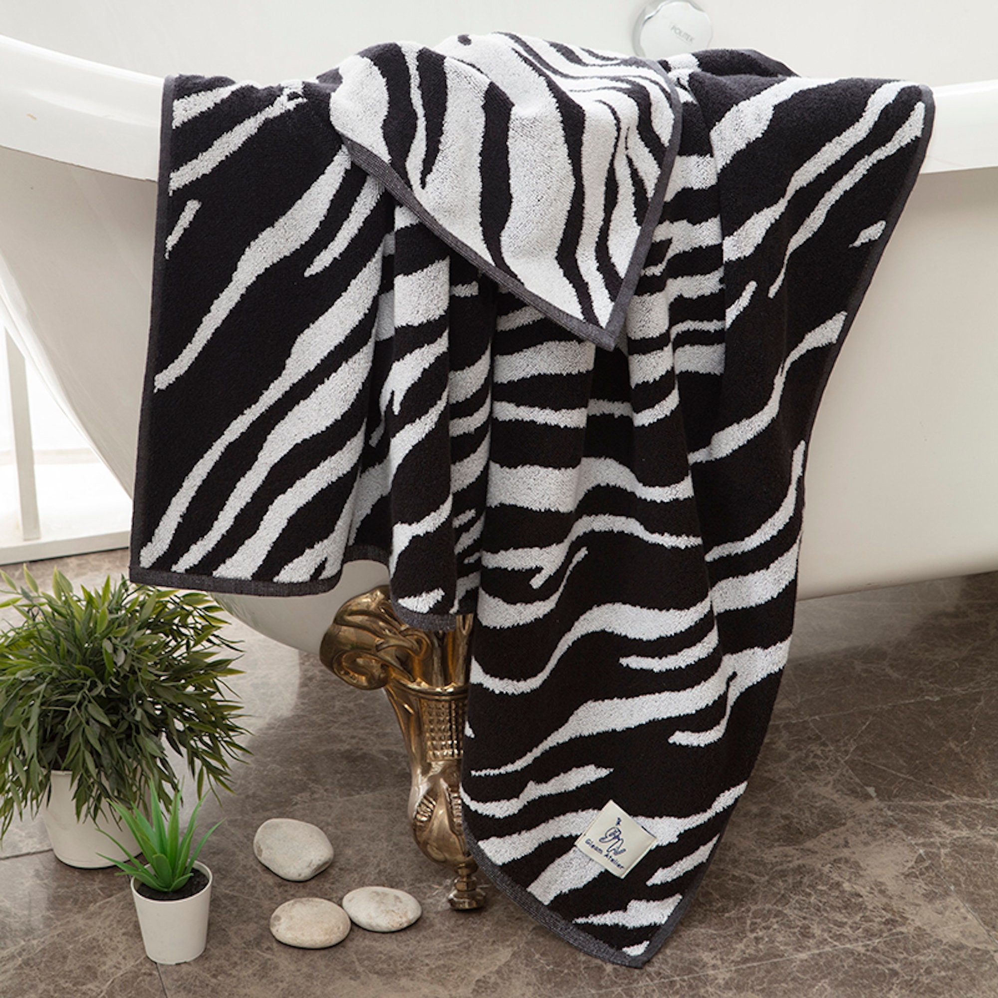 Zebra Design Bath Towel Set, It Consists of 2 Towels, %100 Cotton ...