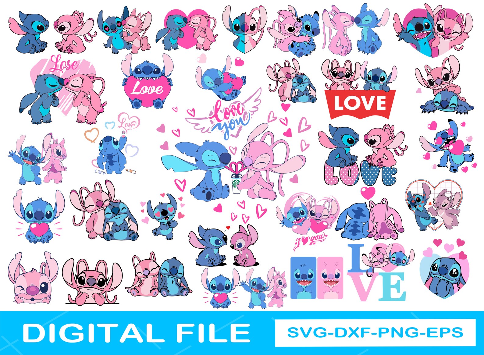 Stitch Love Bundle Svg Stitch Valentine's Svg Stitch | Etsy