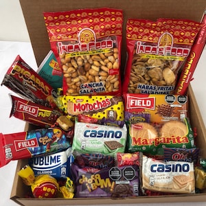 Peruvian Candy Box with traditional snacks Assortments Cookies Chocolates & Candies from Peru Sweet Treats Candy Gift Box with 25 pieces
