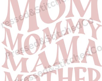Mom SVG PNG | Mommy Mama Mother Retro Wavy Text Design | Sublimation File for Mother’s Day Shirt | Cricut Cut File | Digital Download