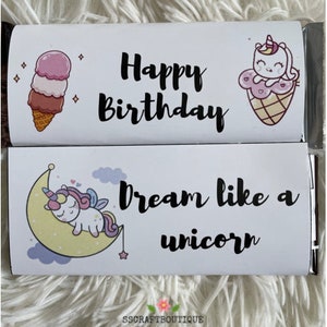 Unicorn Birthday Hershey Chocolate Wrapper INSTANT DOWNLOAD