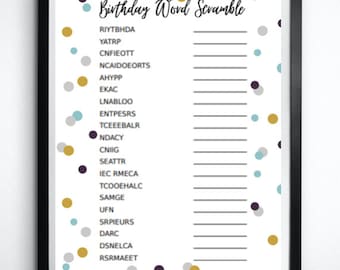 Birthday Word Scramble and Answers- INSTANT DOWNLOAD