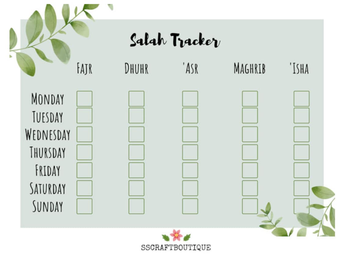 Salah Tracker INSTANT DOWNLOAD Etsy